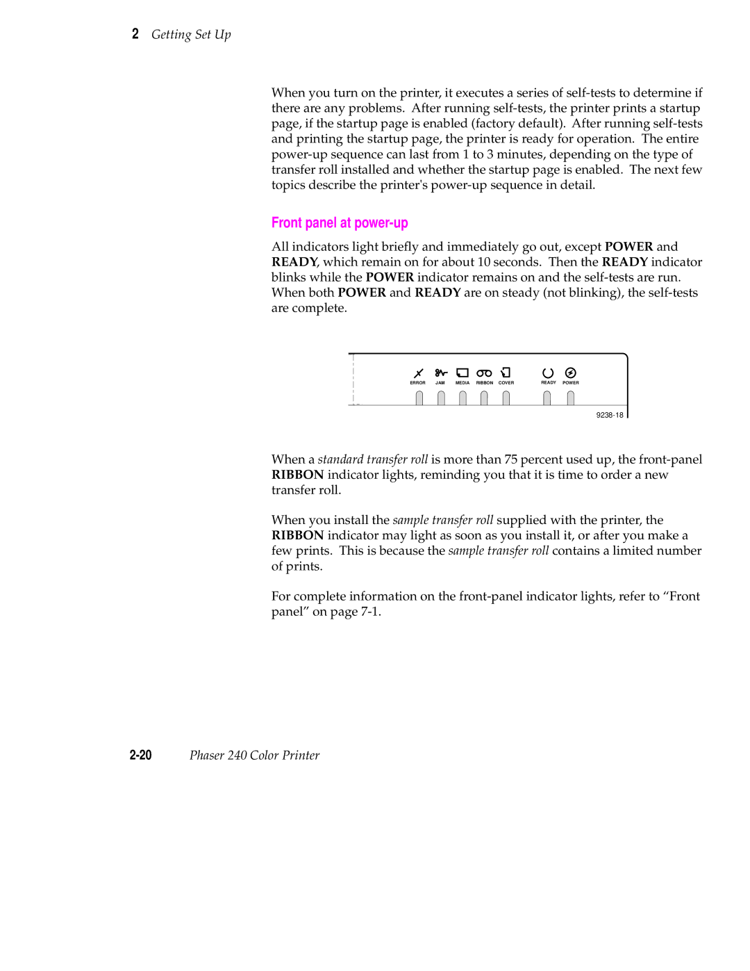 Tektronix 240 user manual Front panel at power-up 