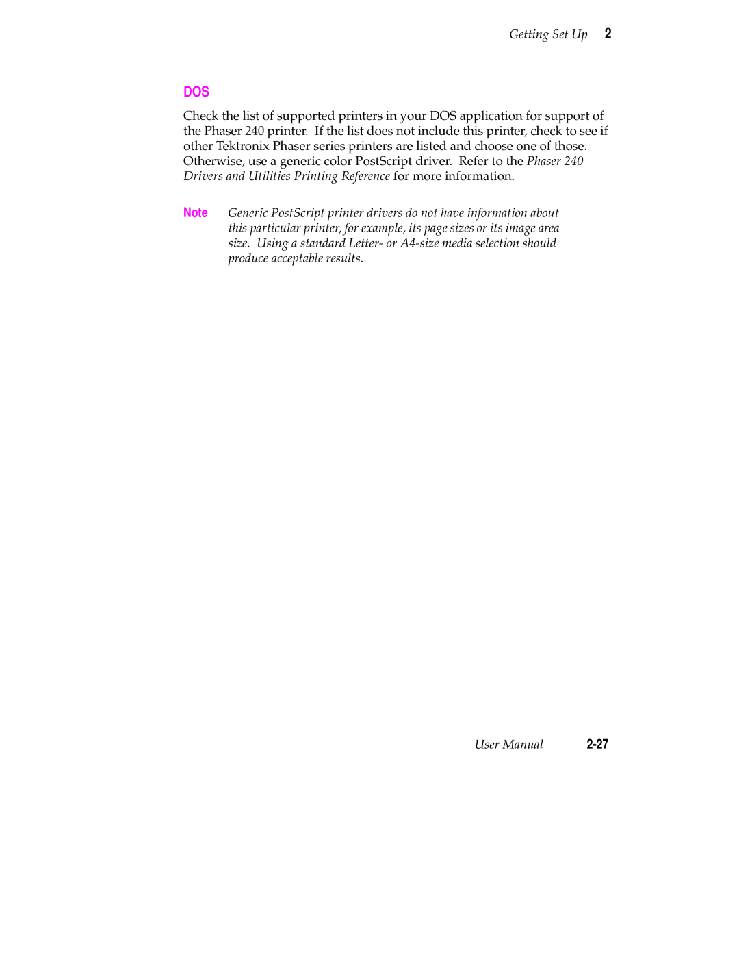 Tektronix 240 user manual Dos 