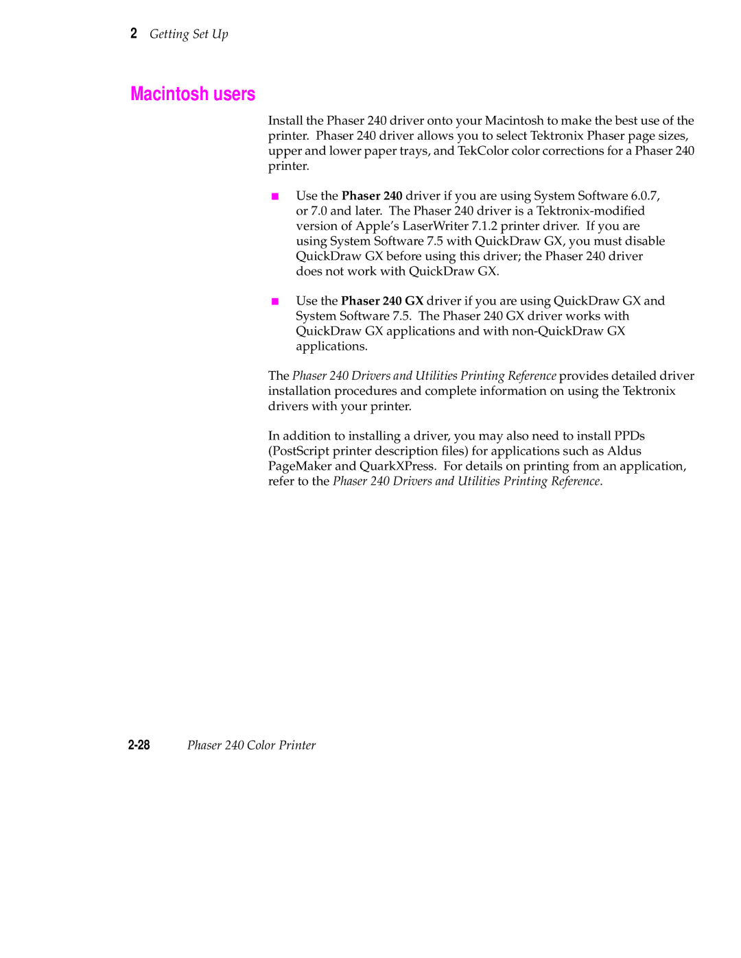 Tektronix 240 user manual Macintosh users 