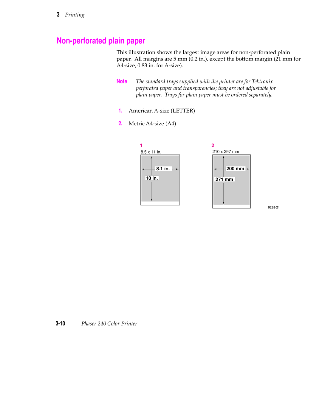 Tektronix 240 user manual Non-perforated plain paper 