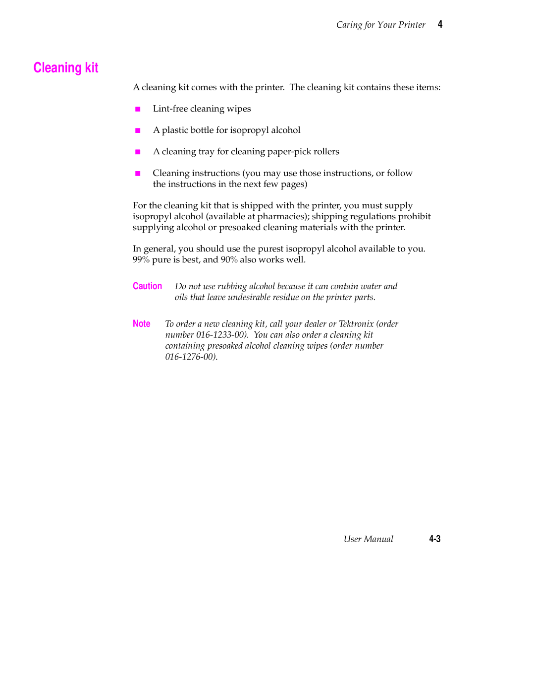 Tektronix 240 user manual Cleaning kit 