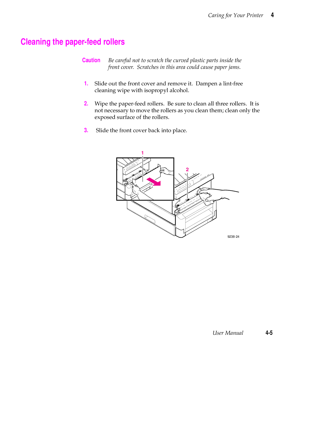 Tektronix 240 user manual Cleaning the paper-feed rollers 