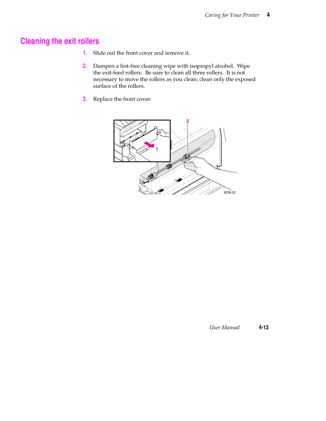 Tektronix 240 user manual Cleaning the exit rollers 