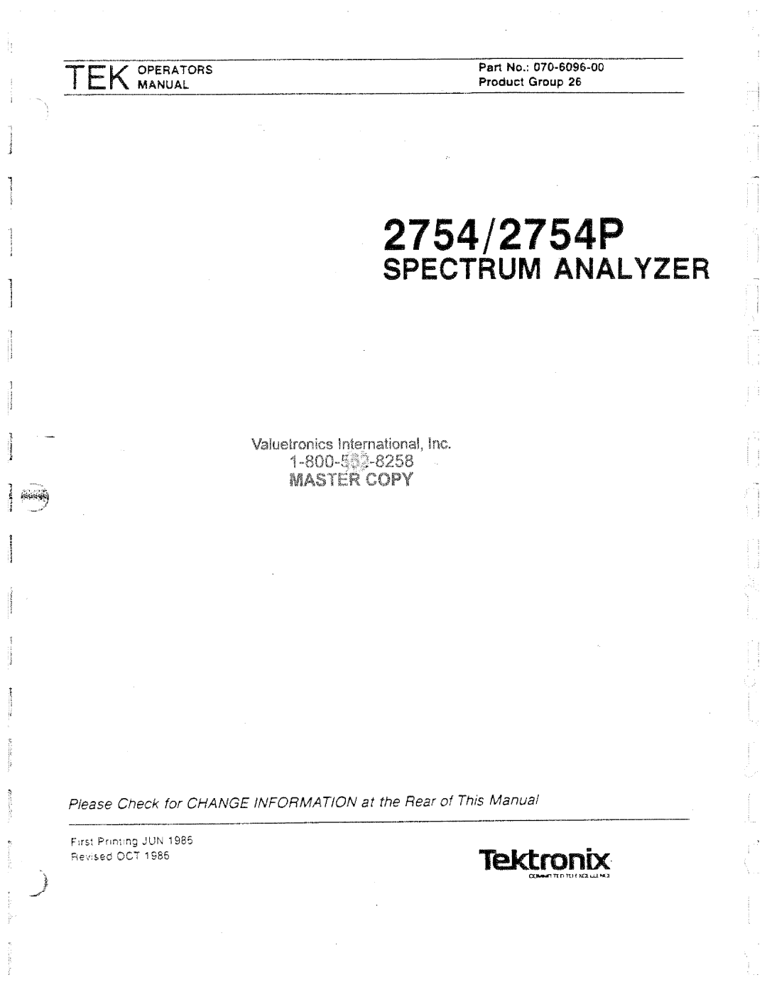 Tektronix 2754P manual 