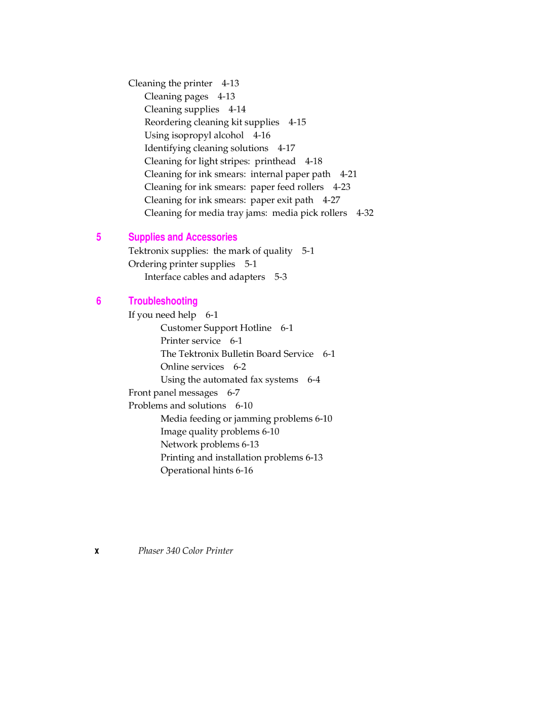 Tektronix manual Troubleshooting, Phaser 340 Color Printer 