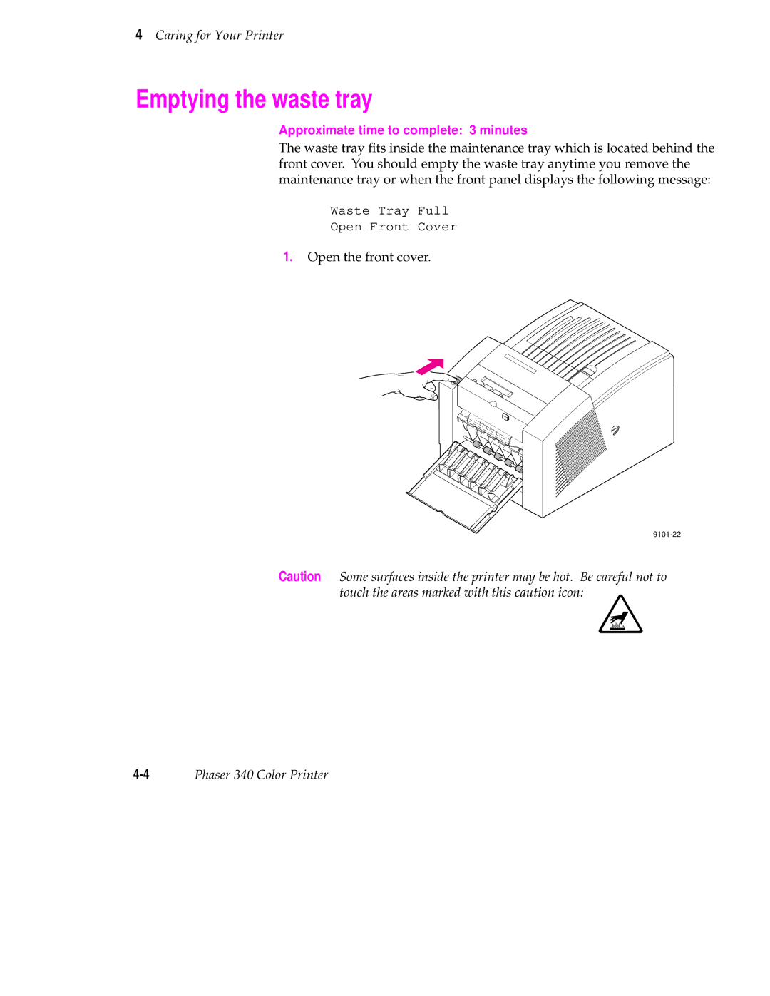 Tektronix 340 manual Emptying the waste tray 