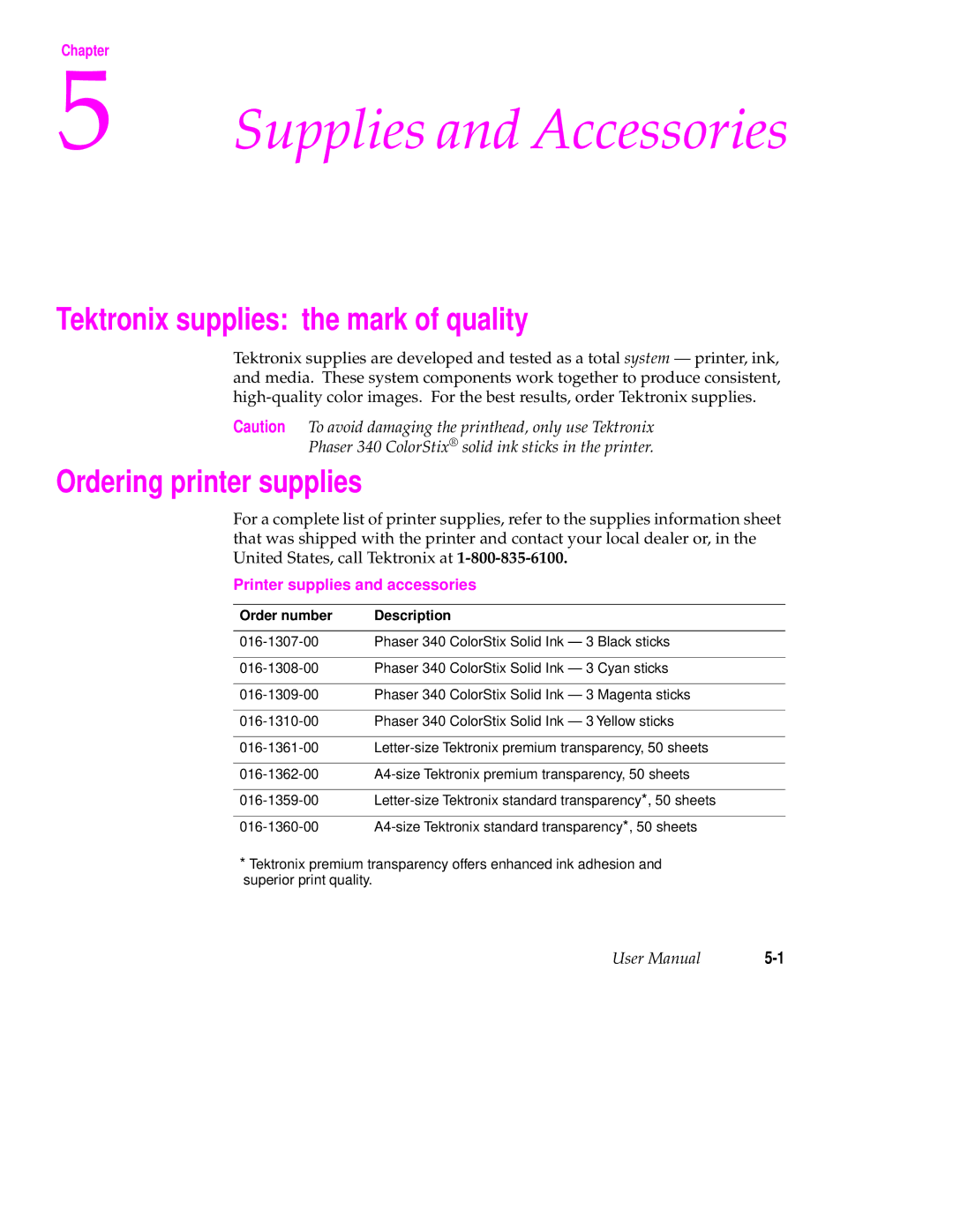 Tektronix 340 manual Tektronix supplies the mark of quality, Ordering printer supplies, Order number Description 