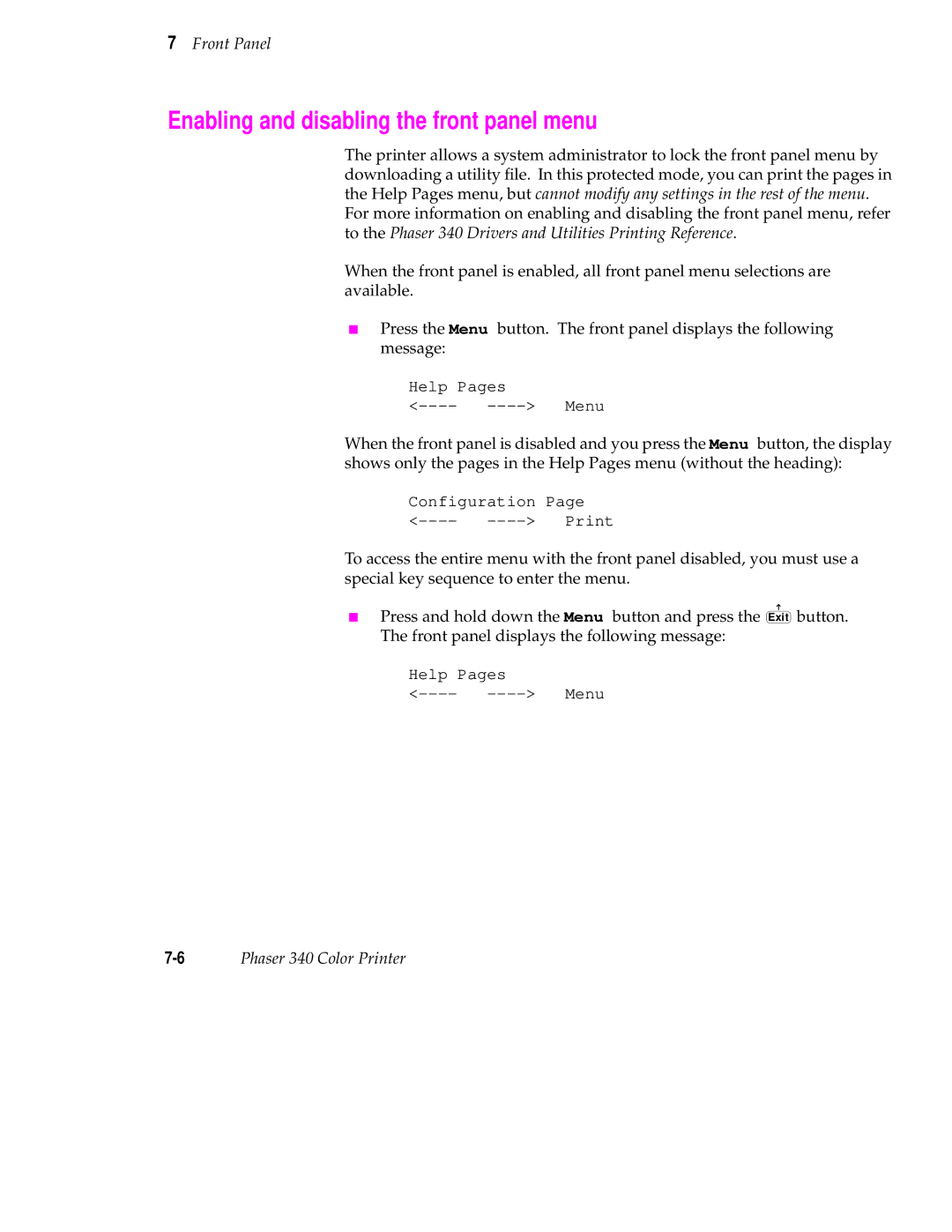 Tektronix 340 manual Enabling and disabling the front panel menu 