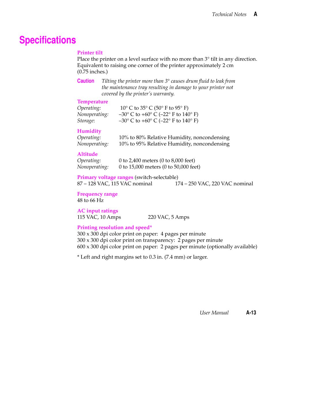 Tektronix 340 manual Speciﬁcations, Printer tilt 