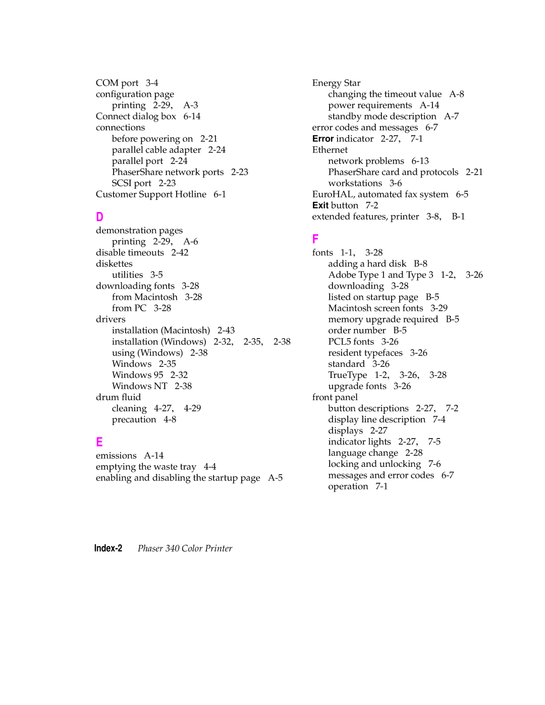 Tektronix manual Index-2Phaser 340 Color Printer 