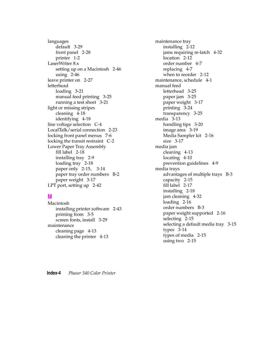 Tektronix manual Index-4Phaser 340 Color Printer 