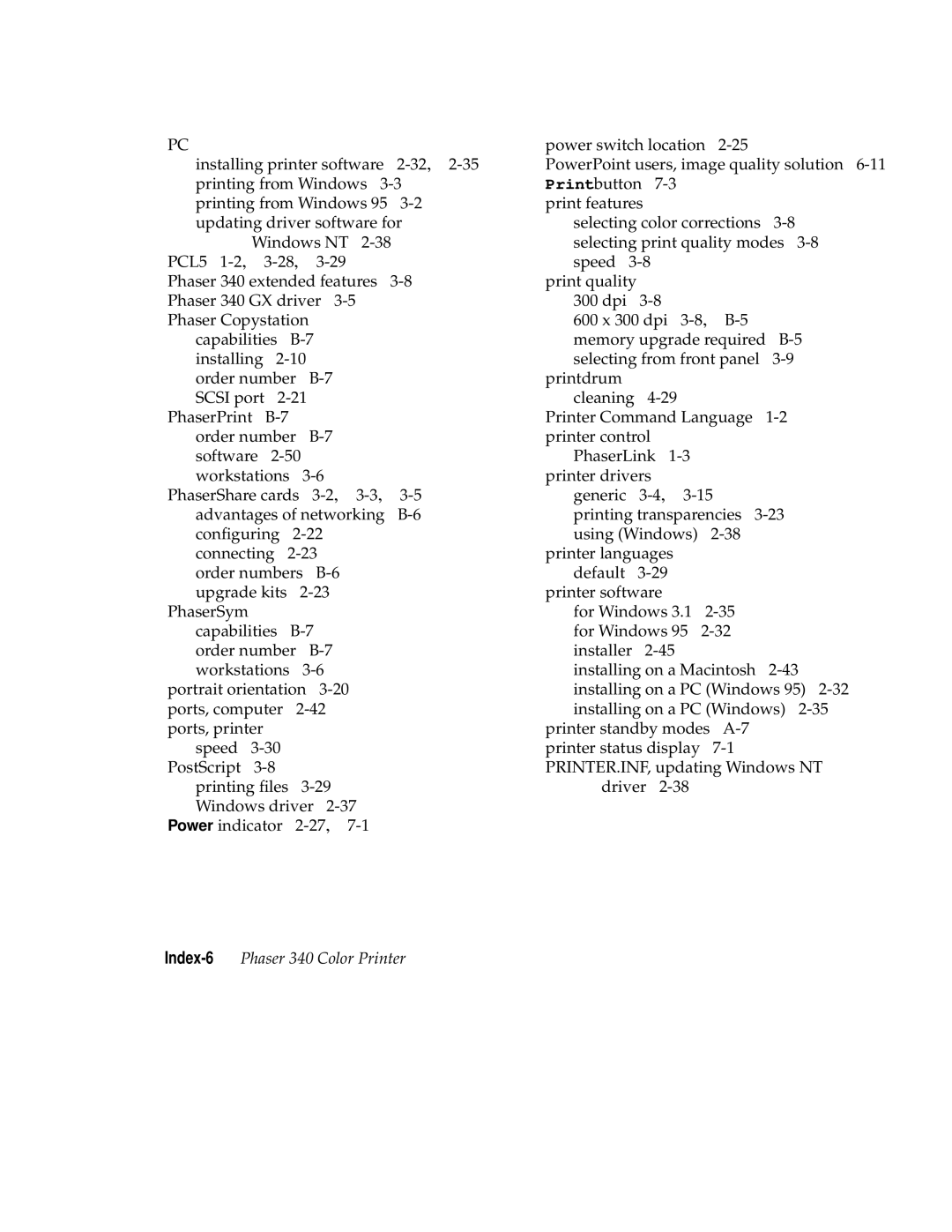 Tektronix manual Index-6Phaser 340 Color Printer 