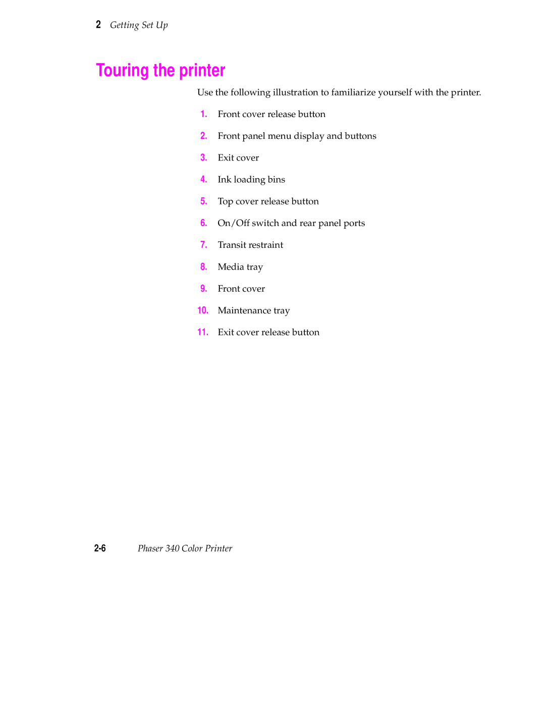 Tektronix 340 manual Touring the printer 