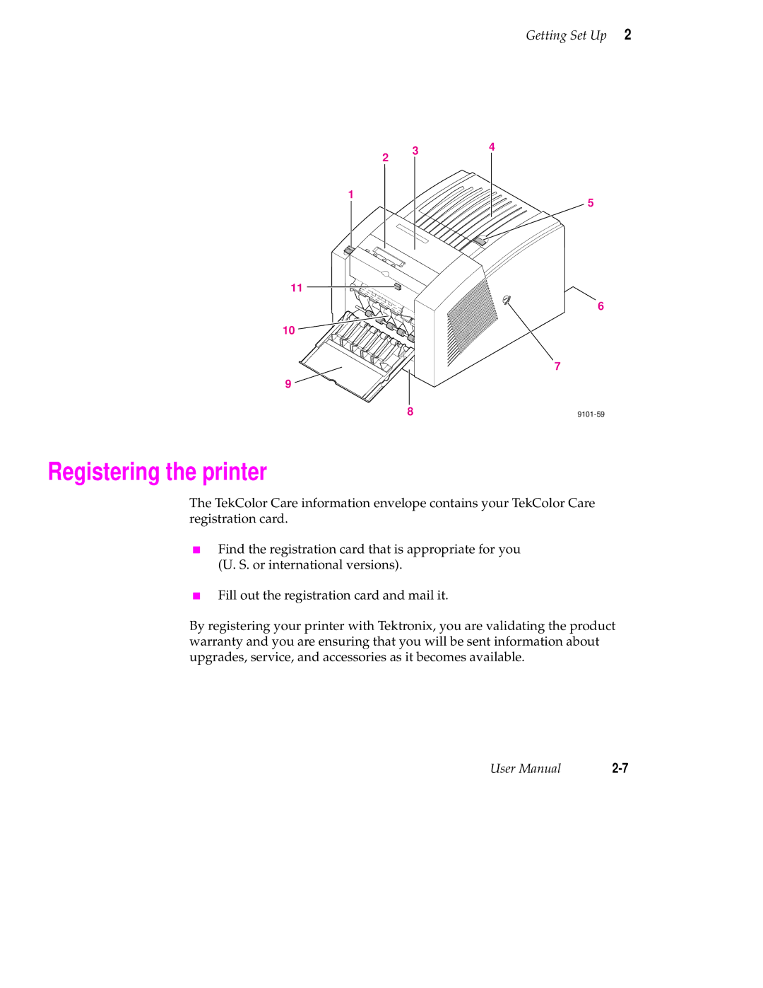 Tektronix 340 manual Registering the printer 