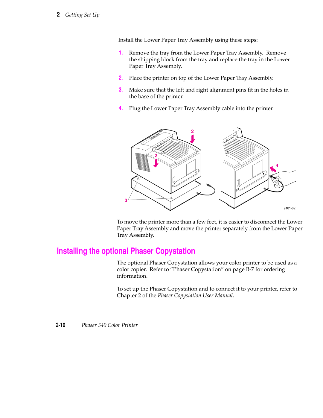 Tektronix manual Installing the optional Phaser Copystation, 10Phaser 340 Color Printer 