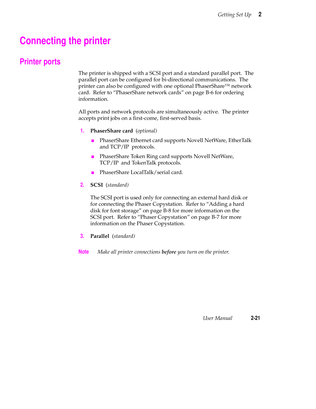 Tektronix 340 manual Connecting the printer, Printer ports, Scsi standard 