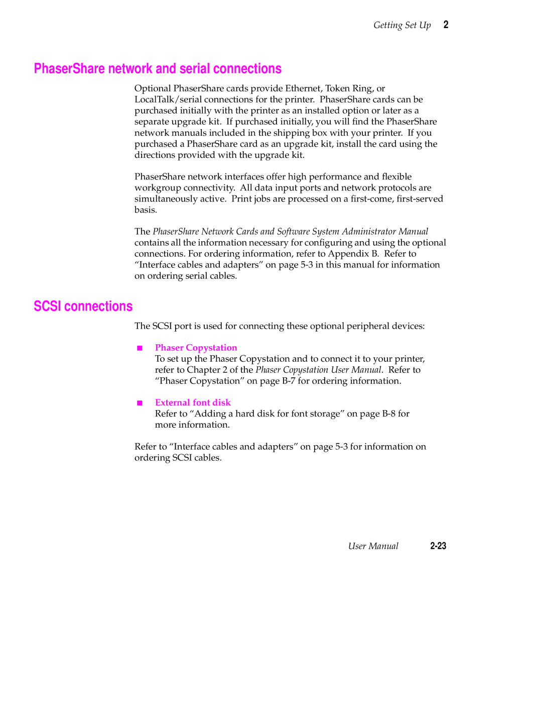 Tektronix 340 manual PhaserShare network and serial connections, Scsi connections 