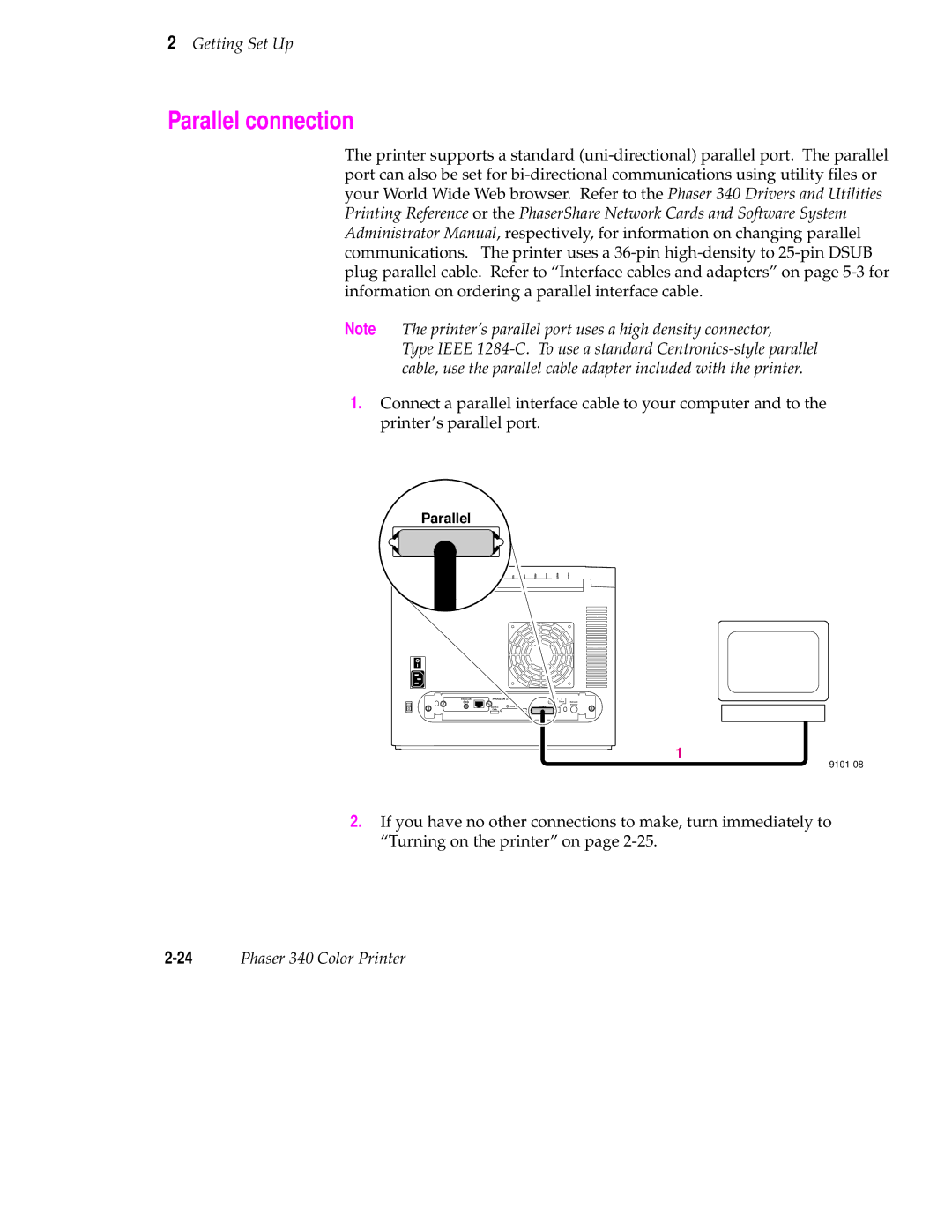 Tektronix manual Parallel connection, 24Phaser 340 Color Printer 