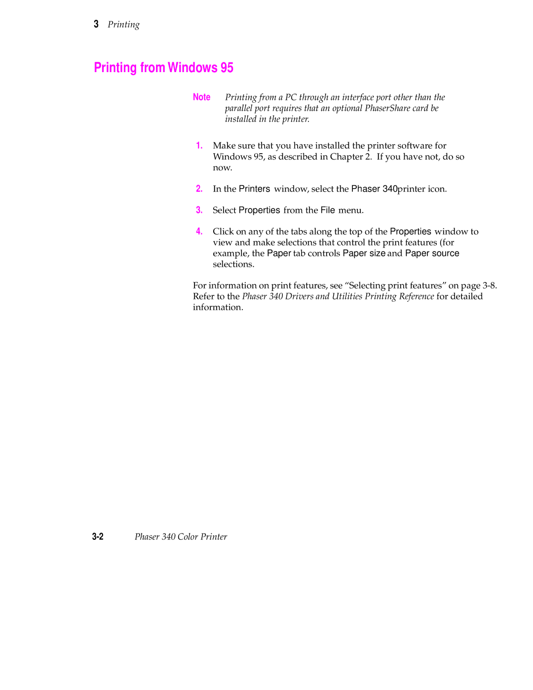 Tektronix 340 manual Printing from Windows 