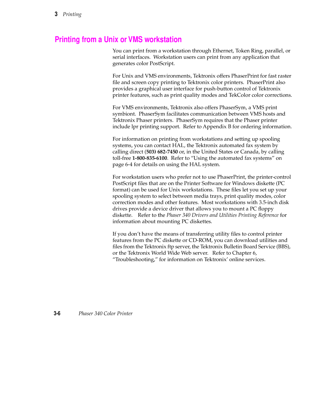 Tektronix 340 manual Printing from a Unix or VMS workstation 