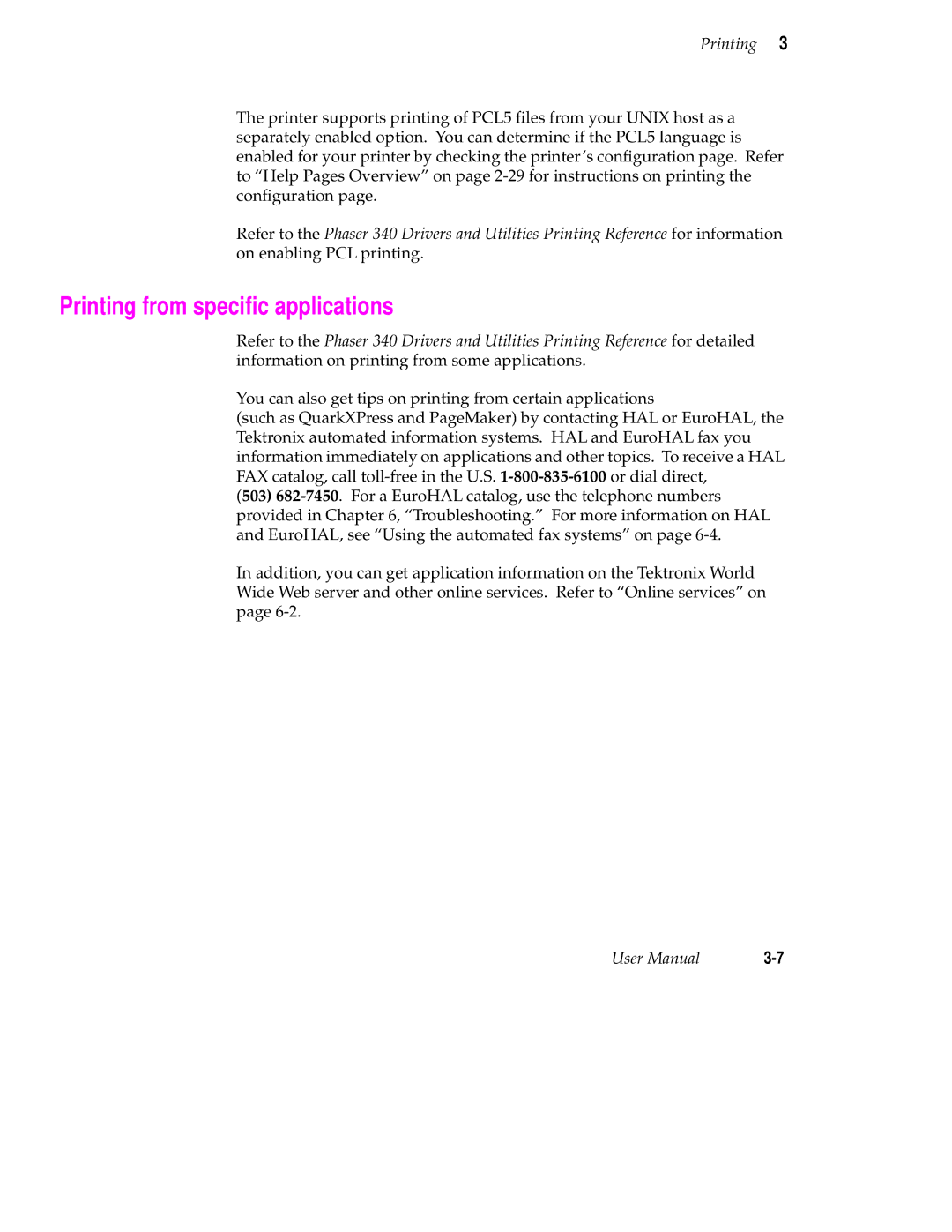 Tektronix 340 manual Printing from speciﬁc applications 