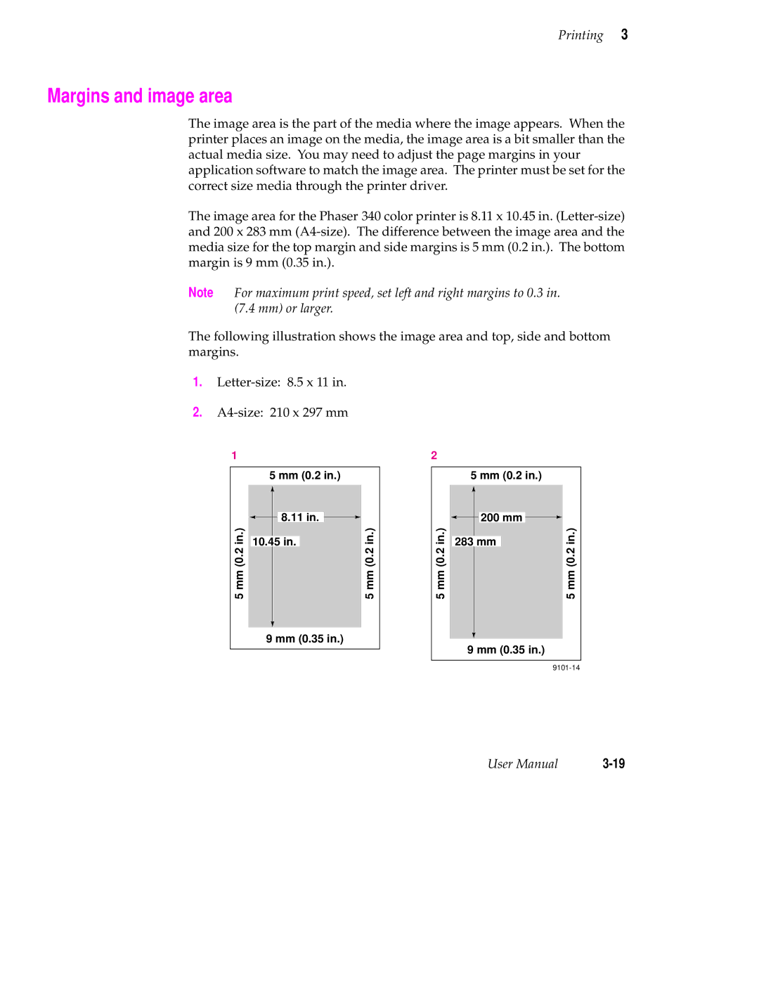 Tektronix 340 manual Margins and image area, Mm 0.2 10.45 Mm 0.35 200 mm 283 mm 