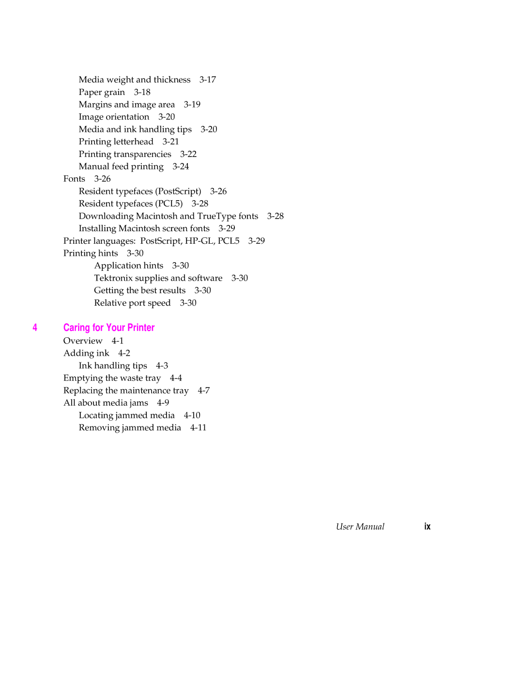 Tektronix 340 manual Caring for Your Printer 