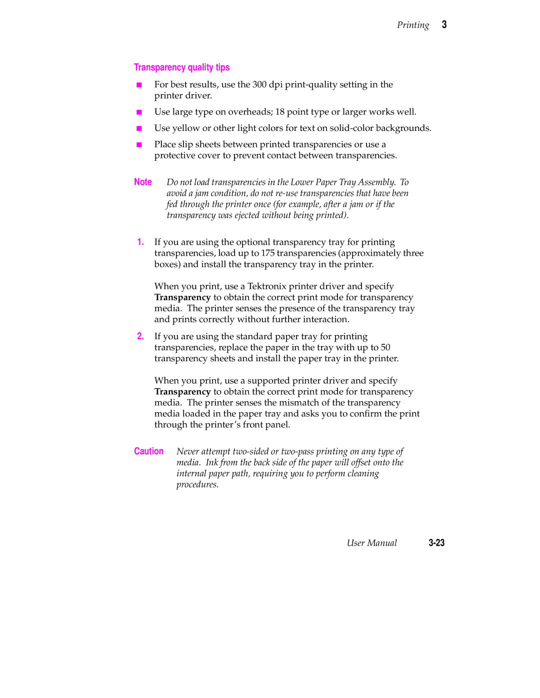 Tektronix 340 manual Transparency quality tips 