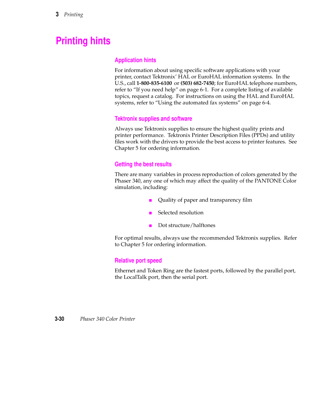 Tektronix 340 manual Printing hints, Application hints, Tektronix supplies and software, Getting the best results 