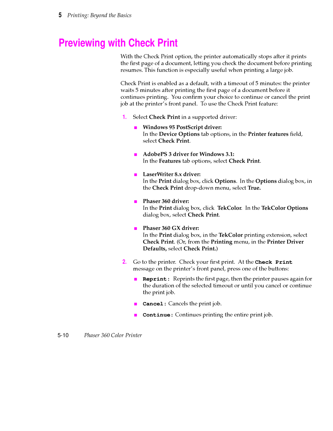 Tektronix 360 user manual Previewing with Check Print 