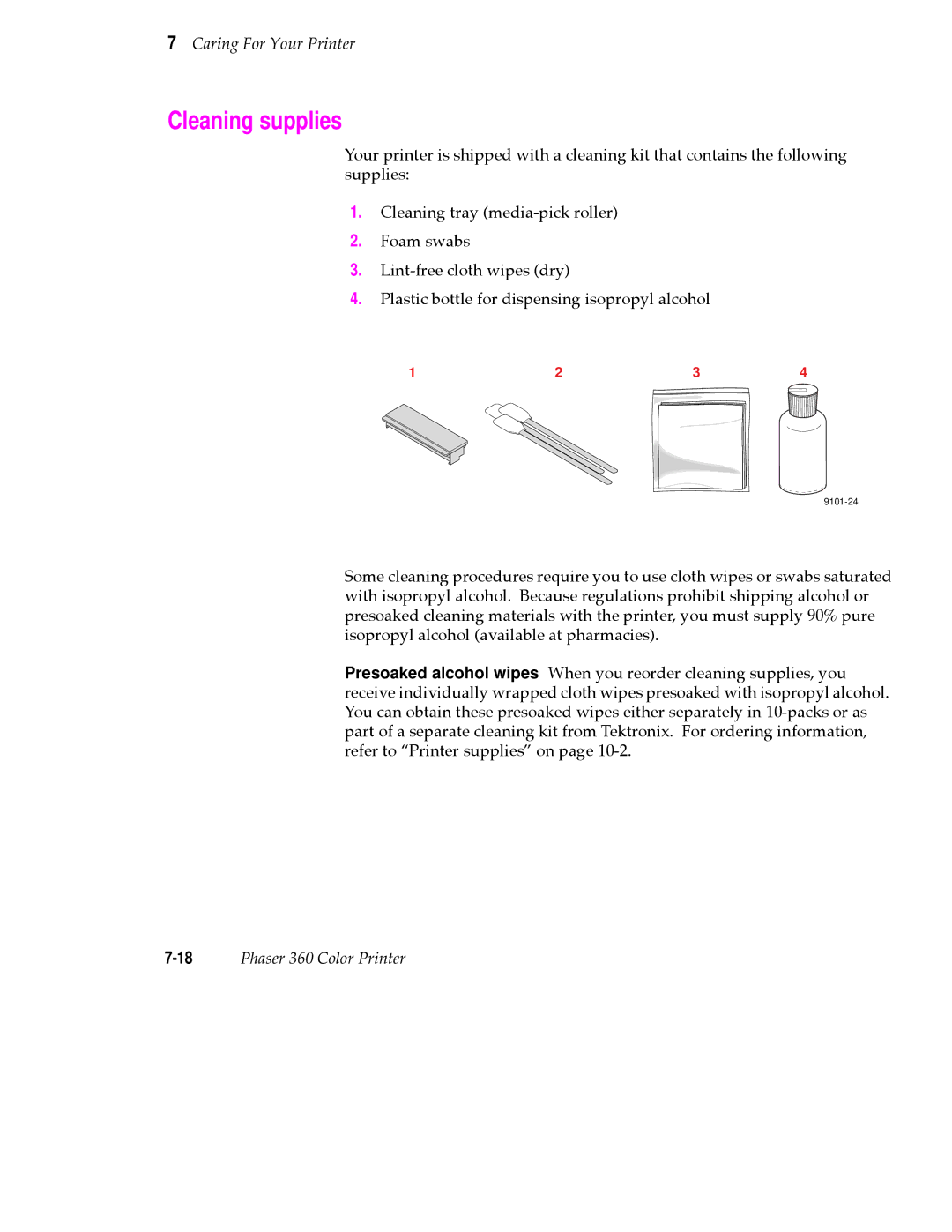 Tektronix 360 user manual Cleaning supplies 