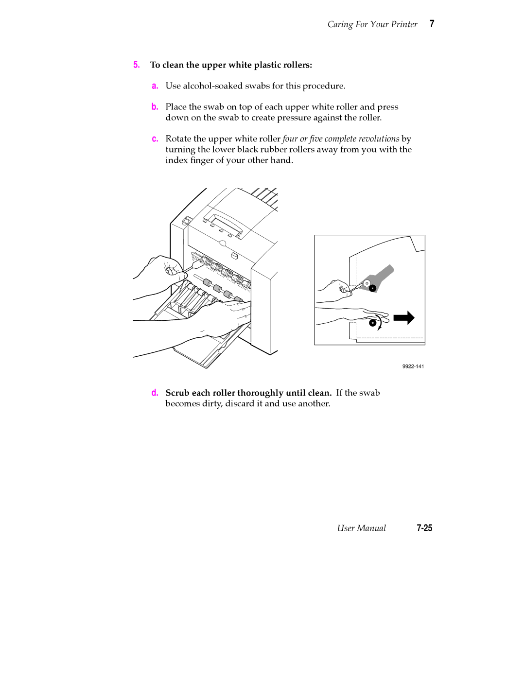 Tektronix 360 user manual To clean the upper white plastic rollers 