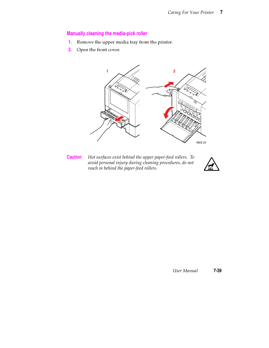 Tektronix 360 user manual Manually cleaning the media-pick roller 