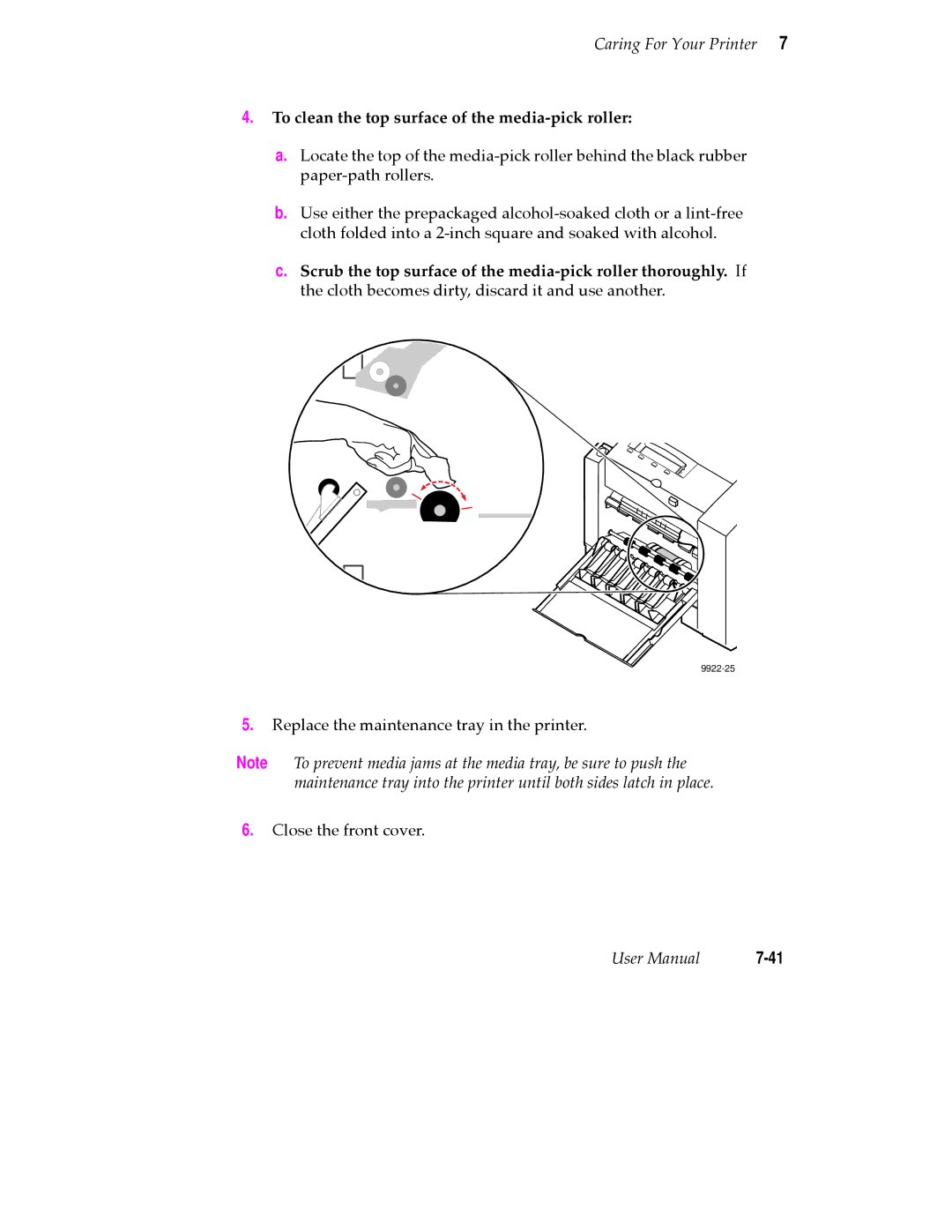 Tektronix 360 user manual To clean the top surface of the media-pick roller 