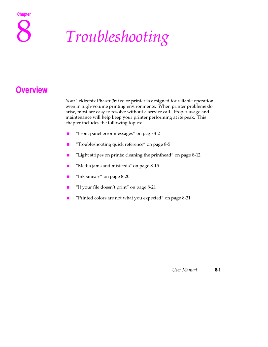 Tektronix 360 user manual Troubleshooting 