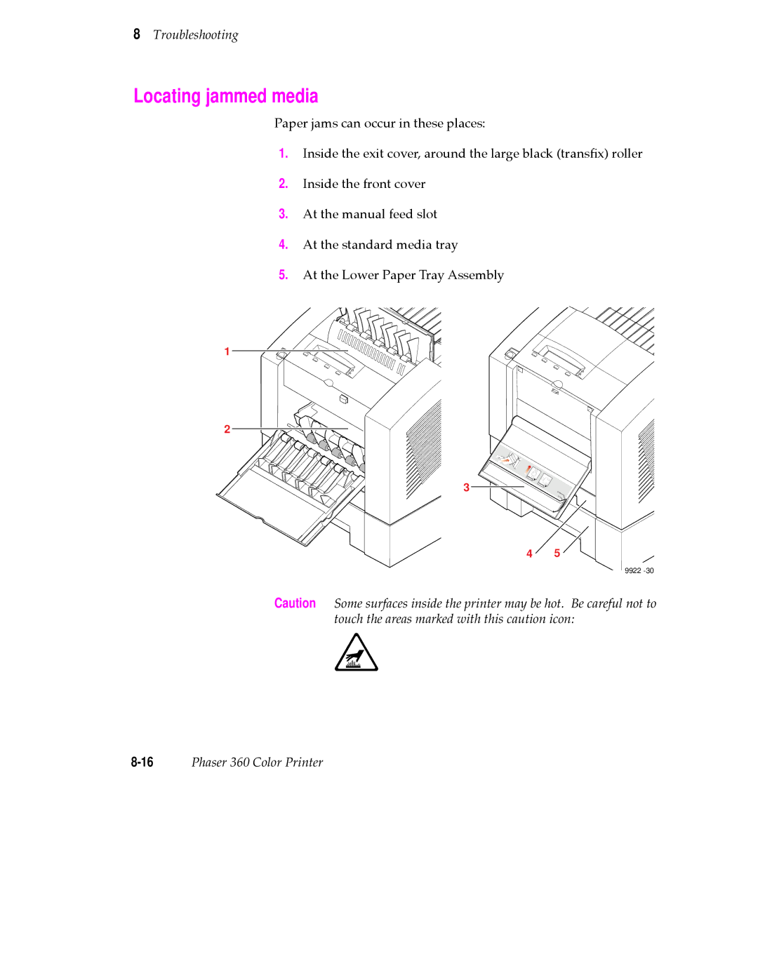 Tektronix 360 user manual Locating jammed media 