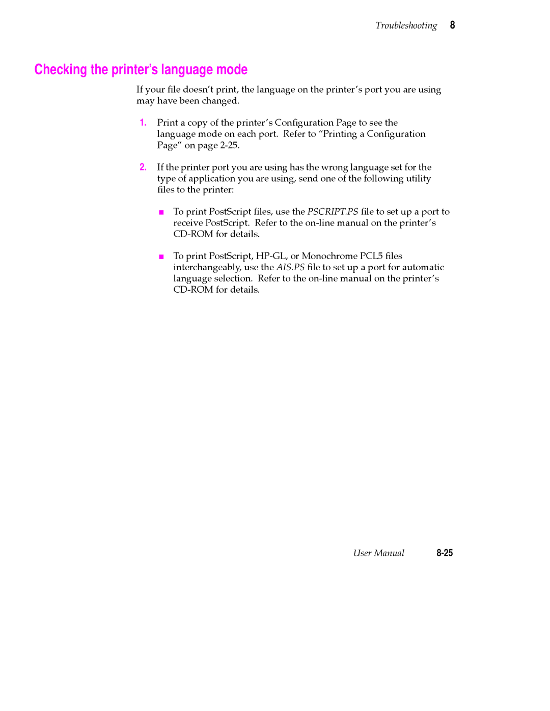 Tektronix 360 user manual Checking the printer’s language mode 