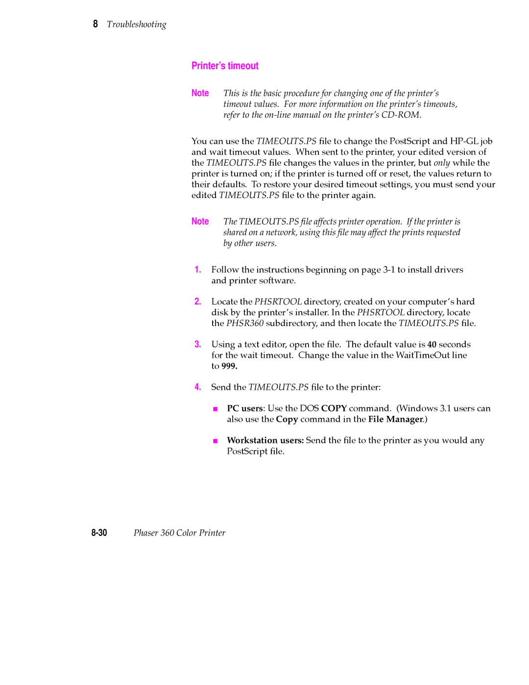 Tektronix 360 user manual Printer’s timeout 