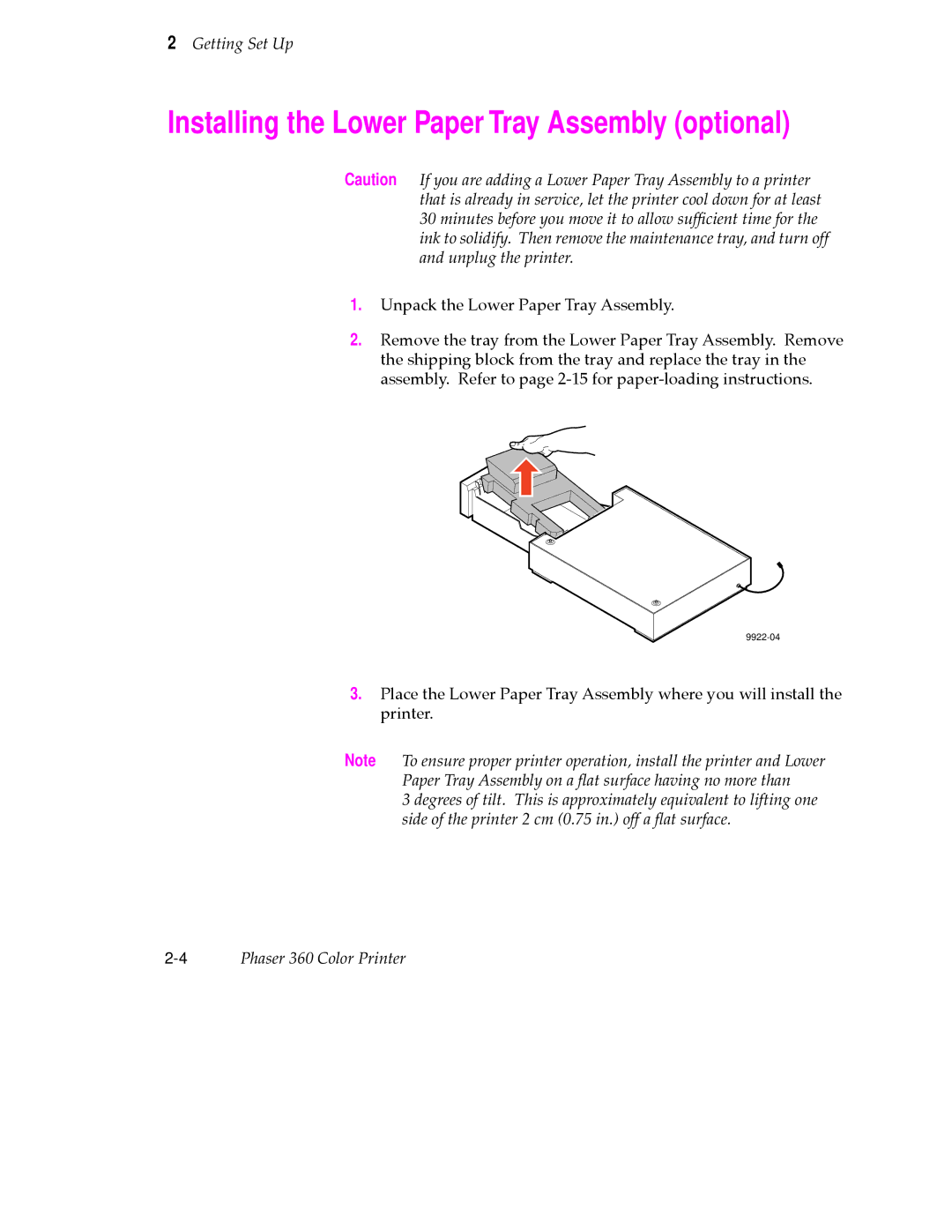 Tektronix 360 user manual Installing the Lower Paper Tray Assembly optional 