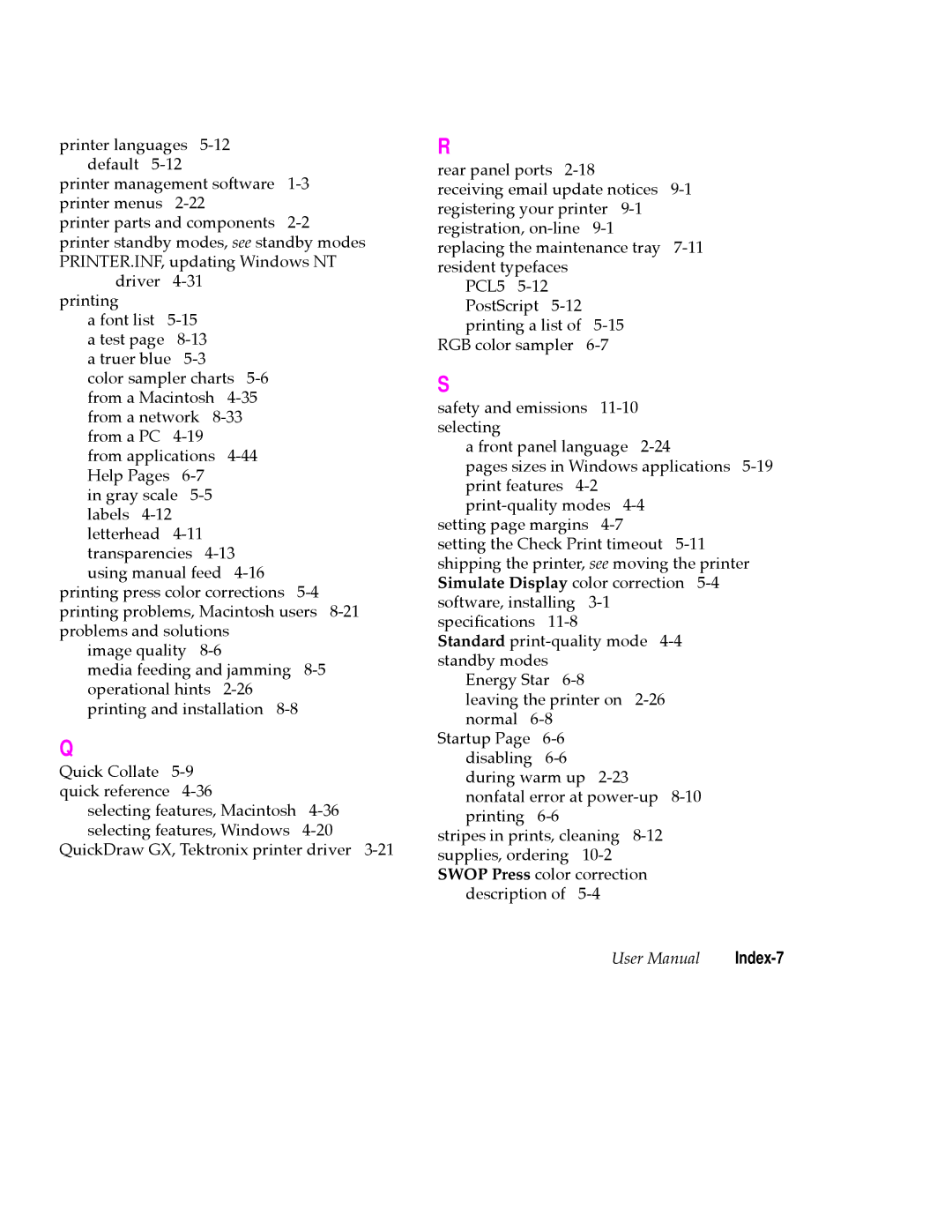 Tektronix 360 user manual Index-7 