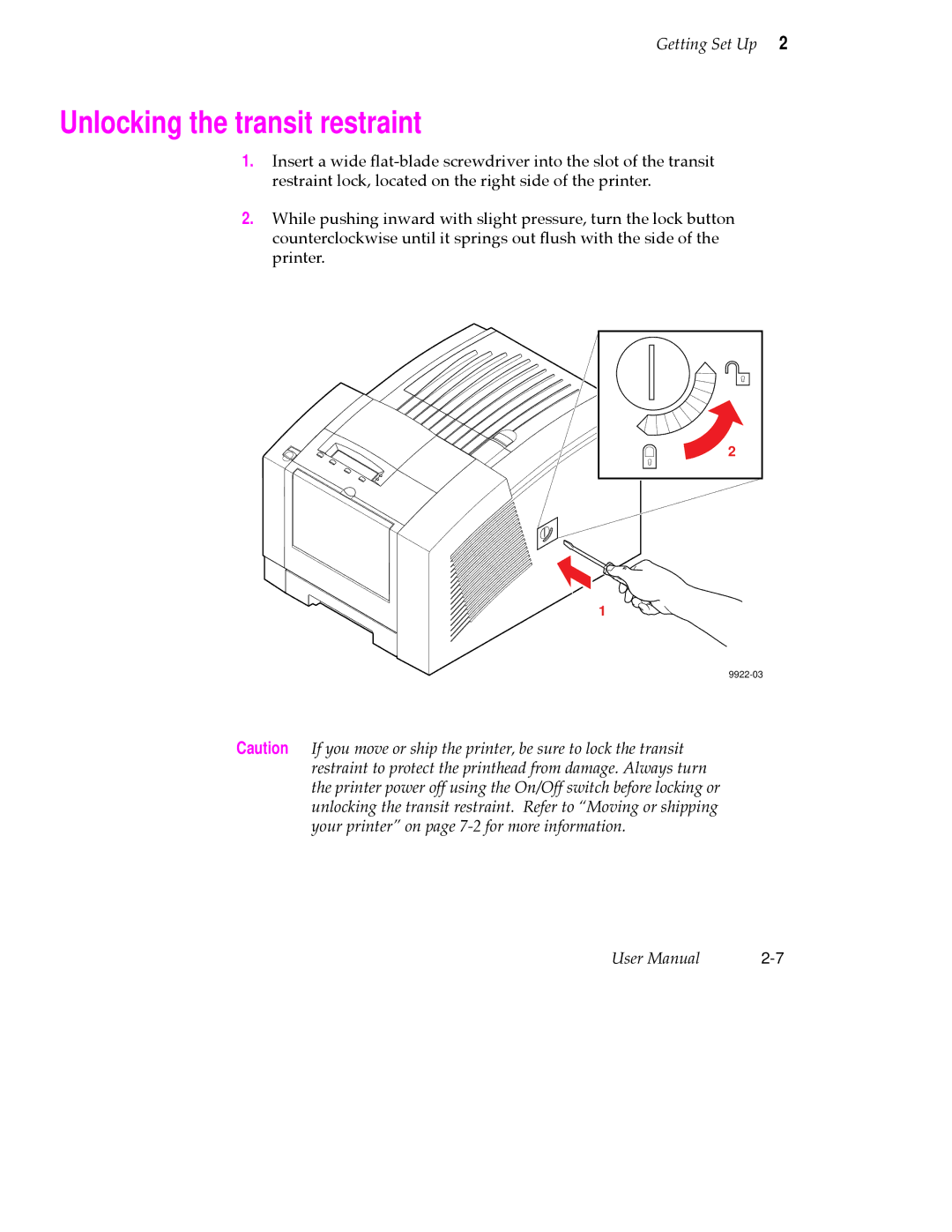 Tektronix 360 user manual Unlocking the transit restraint 