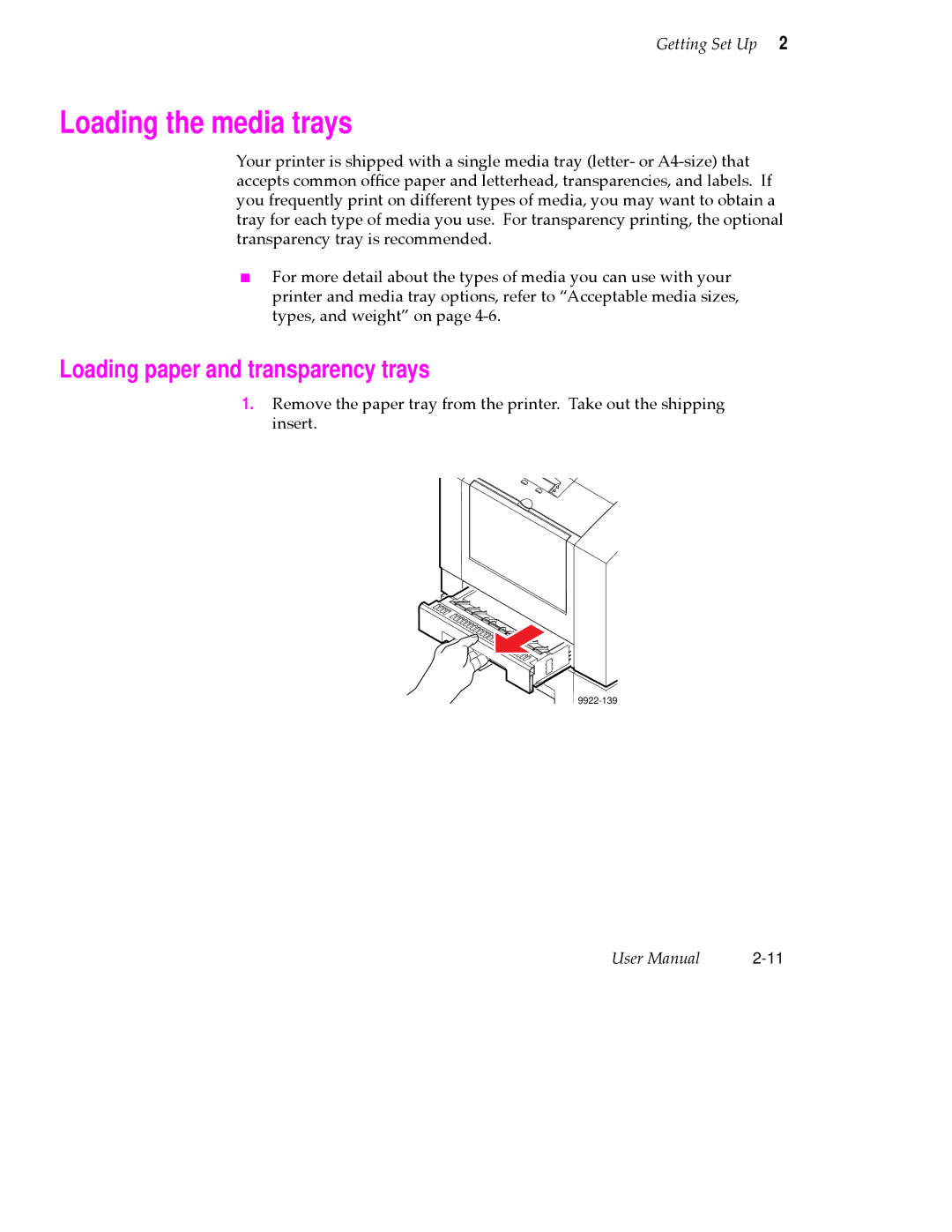 Tektronix 360 user manual Loading the media trays, Loading paper and transparency trays 