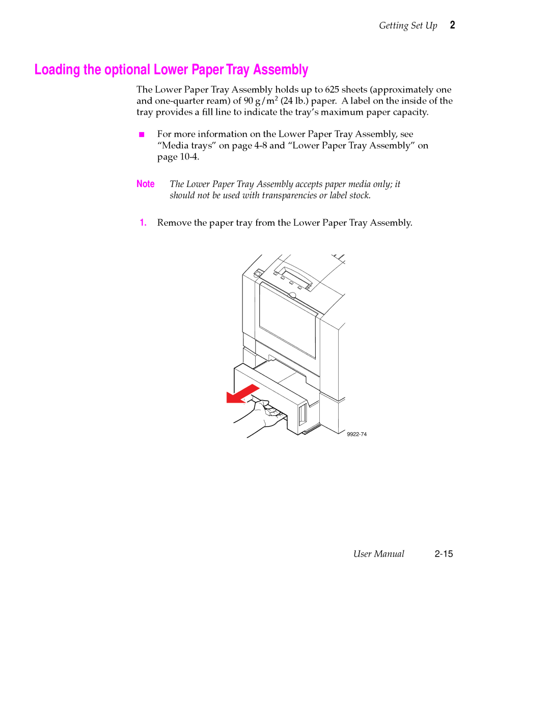 Tektronix 360 user manual Loading the optional Lower Paper Tray Assembly 