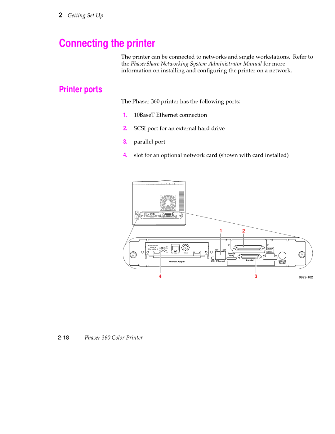 Tektronix 360 user manual Connecting the printer, Printer ports 