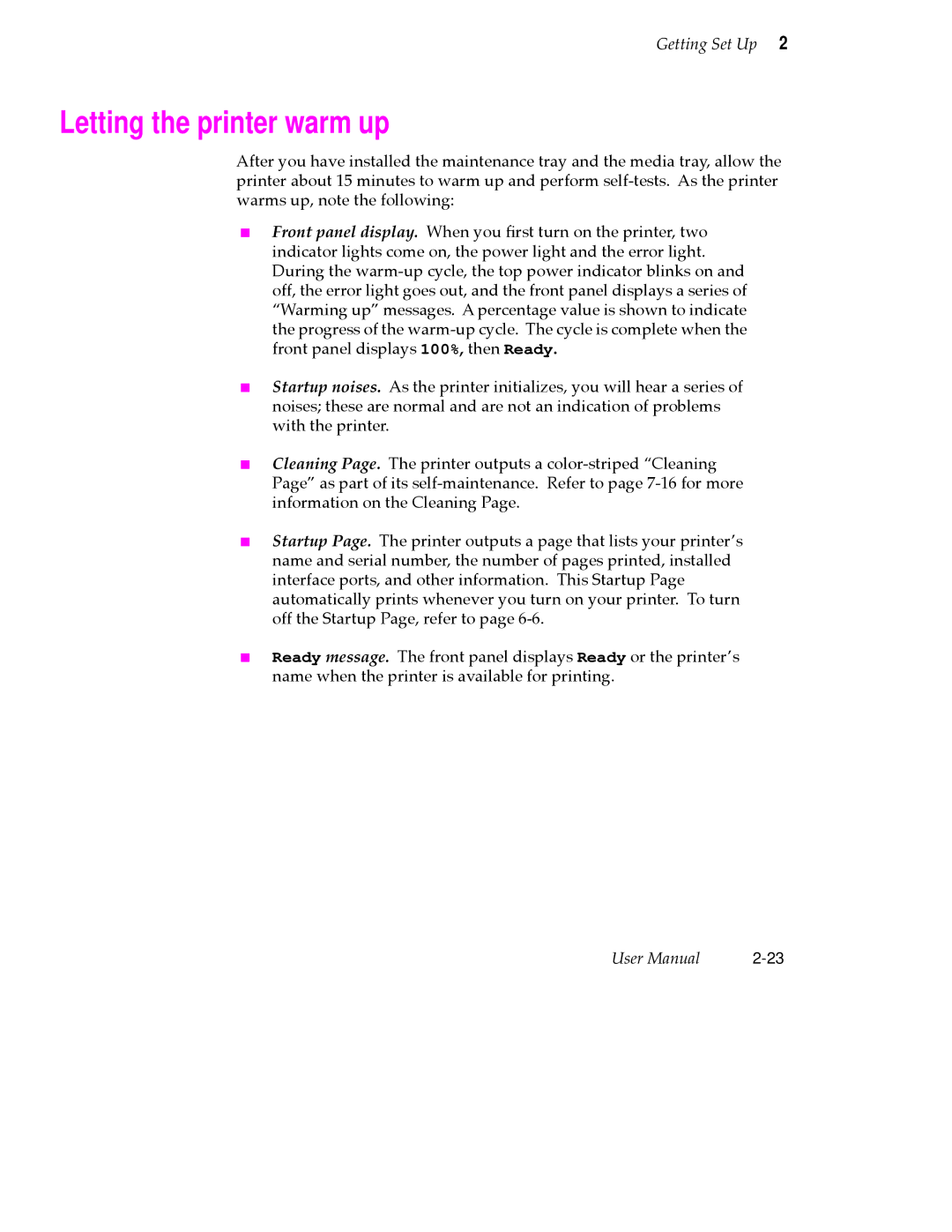 Tektronix 360 user manual Letting the printer warm up 