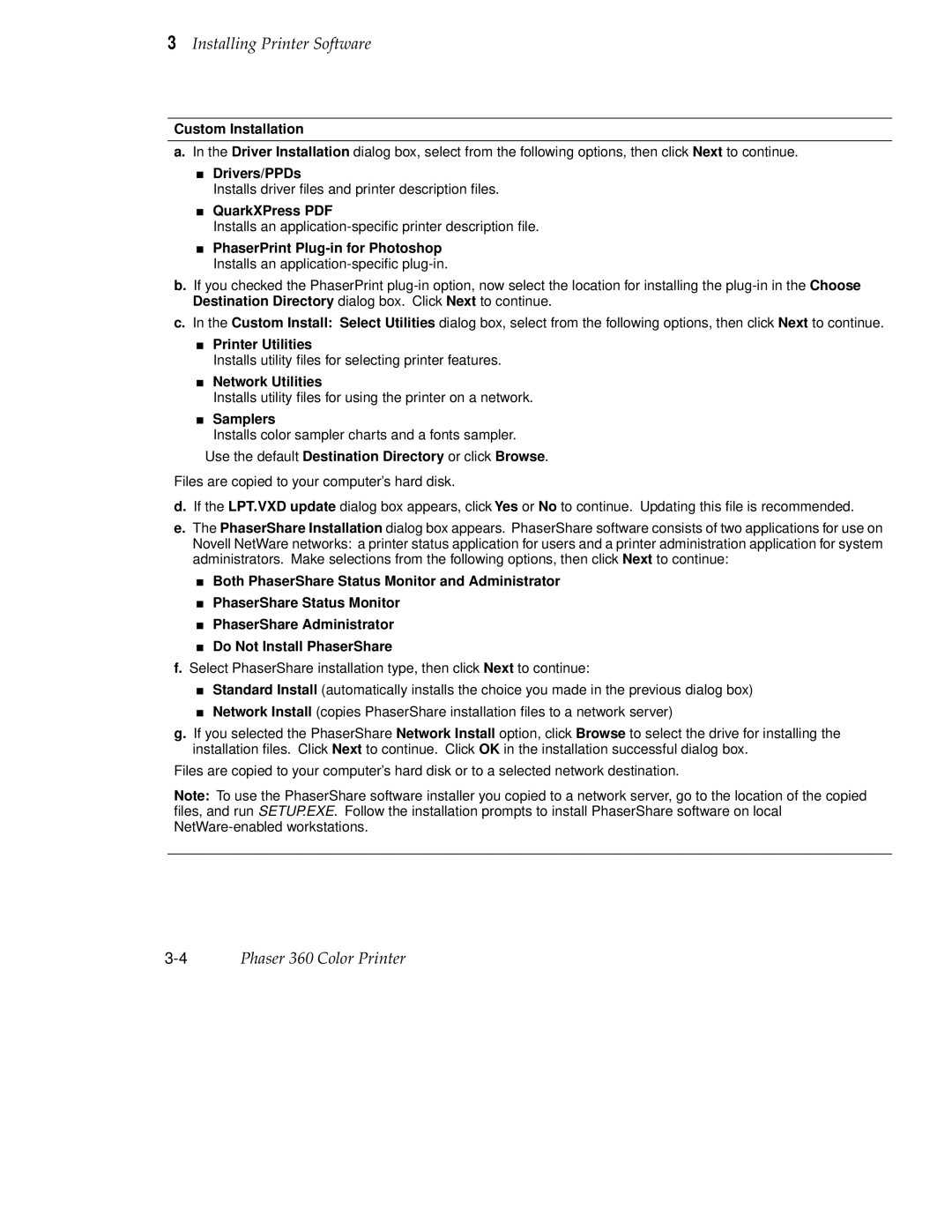 Tektronix 360 user manual Custom Installation, Drivers/PPDs, Printer Utilities, Network Utilities 