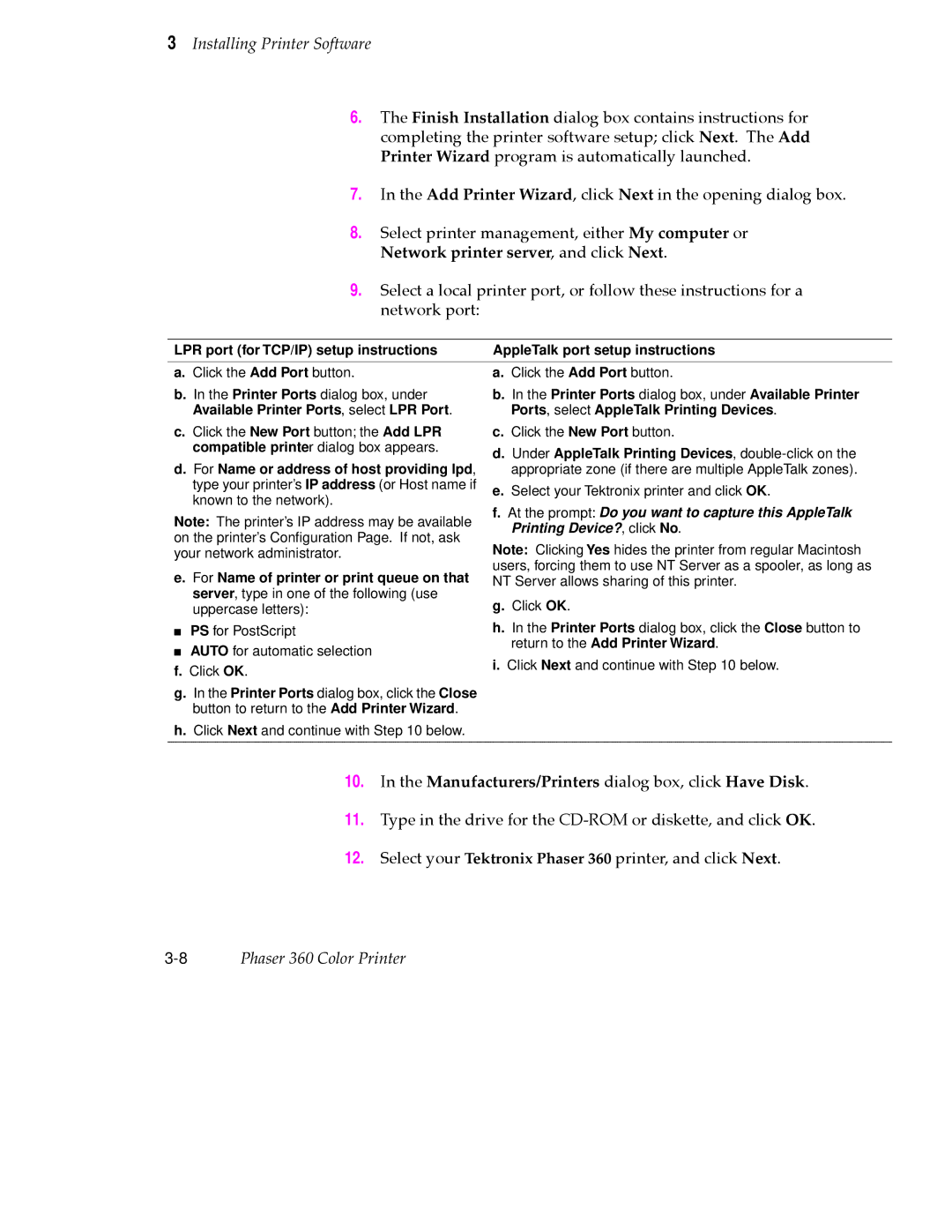 Tektronix 360 user manual Network printer server, and click Next 