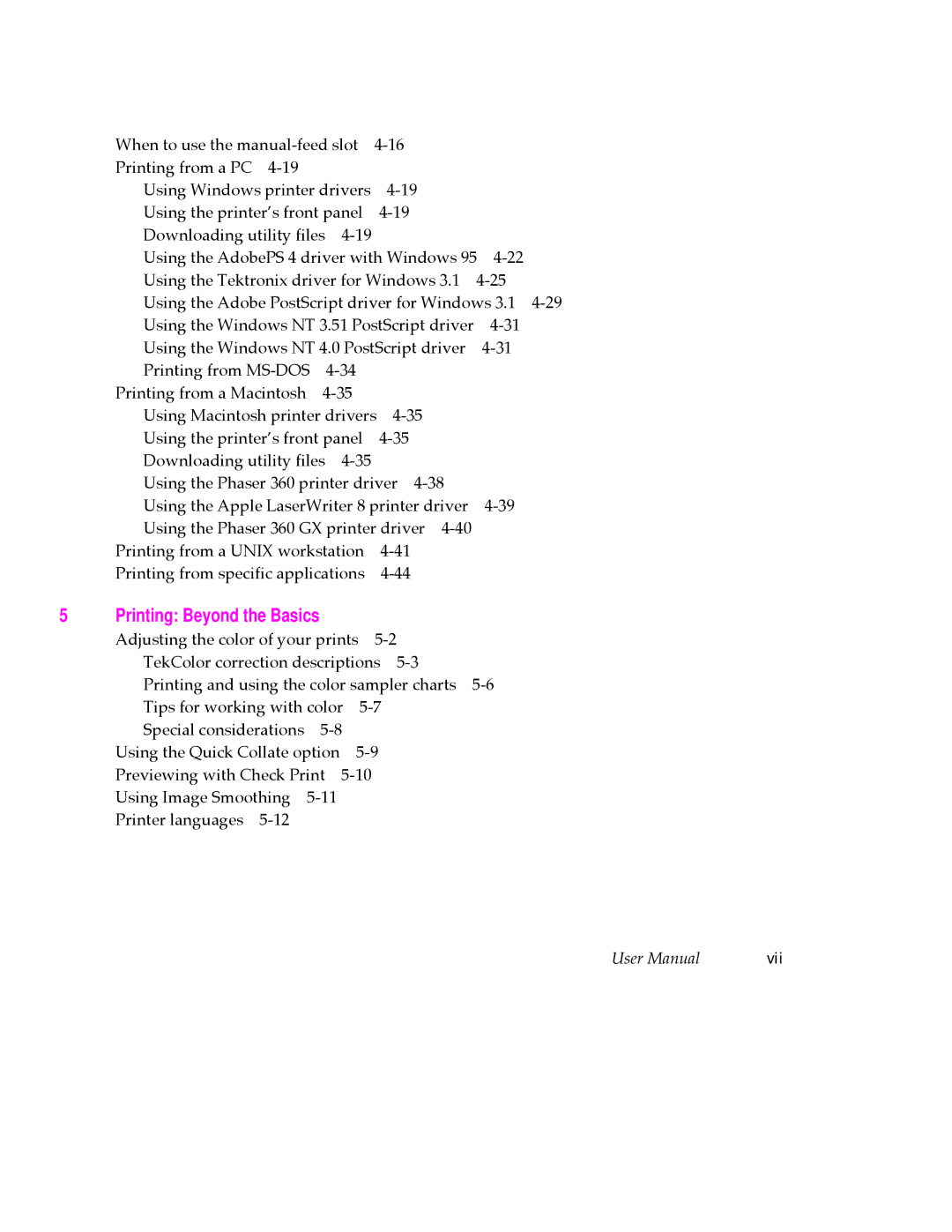 Tektronix 360 user manual Vii 