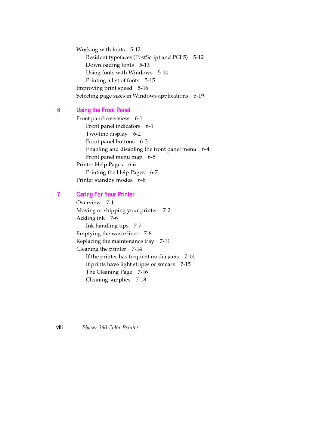 Tektronix user manual Viii Phaser 360 Color Printer 