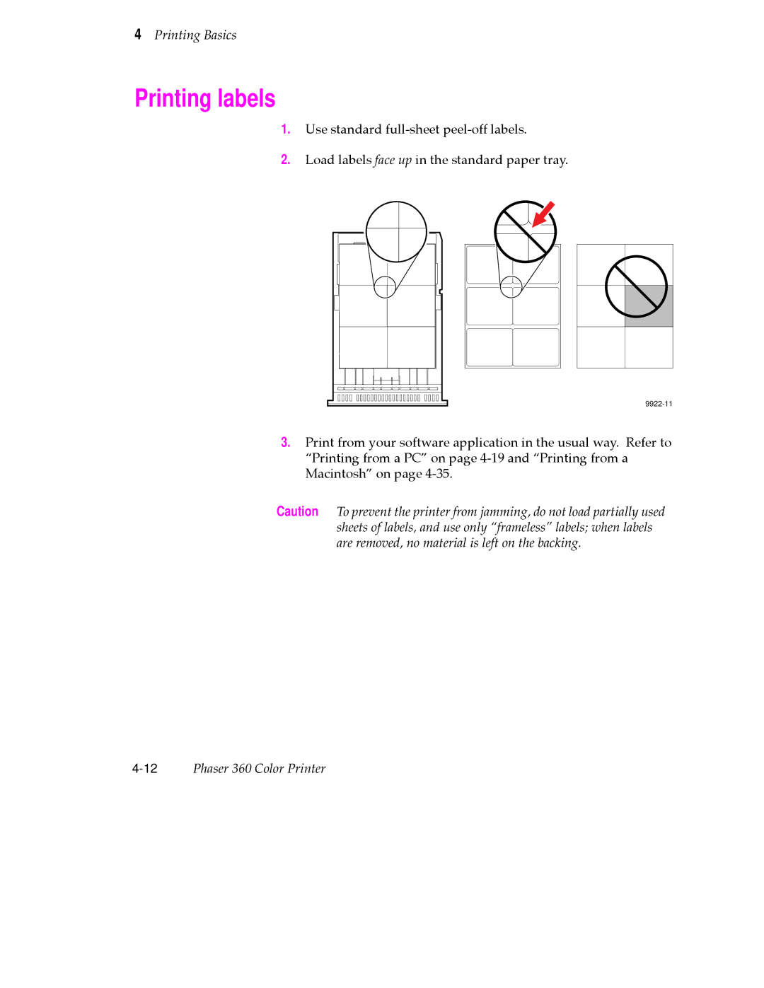 Tektronix 360 user manual Printing labels 